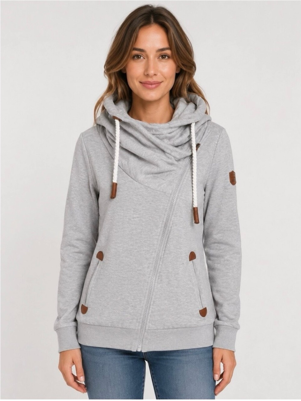 Wanakome Heather Gray Asymmetrical Funnel-Neck sweatshirt.  New without tags.